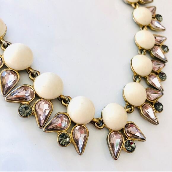 J CREW Silver Jewel White Enamel Circle Bead Pendant Statement Necklace 18” - Picture 4 of 9